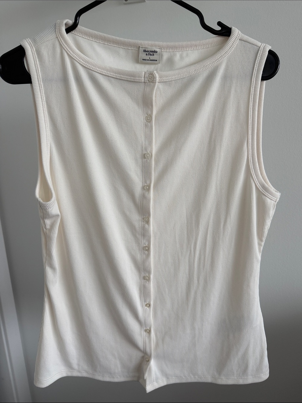Abercrombie & Fitch Cream Ribbed Button-Front Sleeveless Tank L
